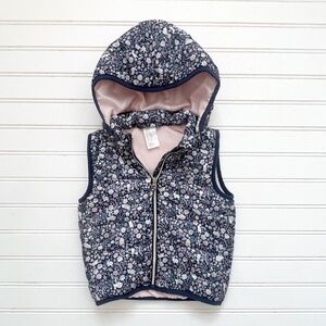 H&M EUC Girls Spring Floral Bunny Fleece Lined Hooded Zip Up Vest